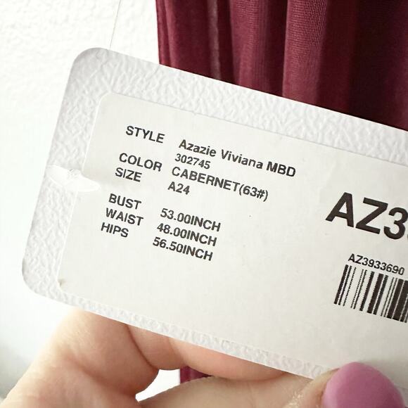 Azazie Viviana Cabernet A-line Fly Away Jewel Neck Dress Women's Plus Size 24 - Picture 10 of 14